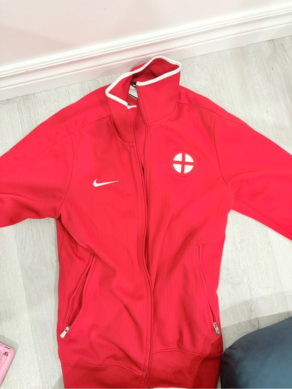 Nike Women's Red Zip-Up Varsity Jacket with White Trim
